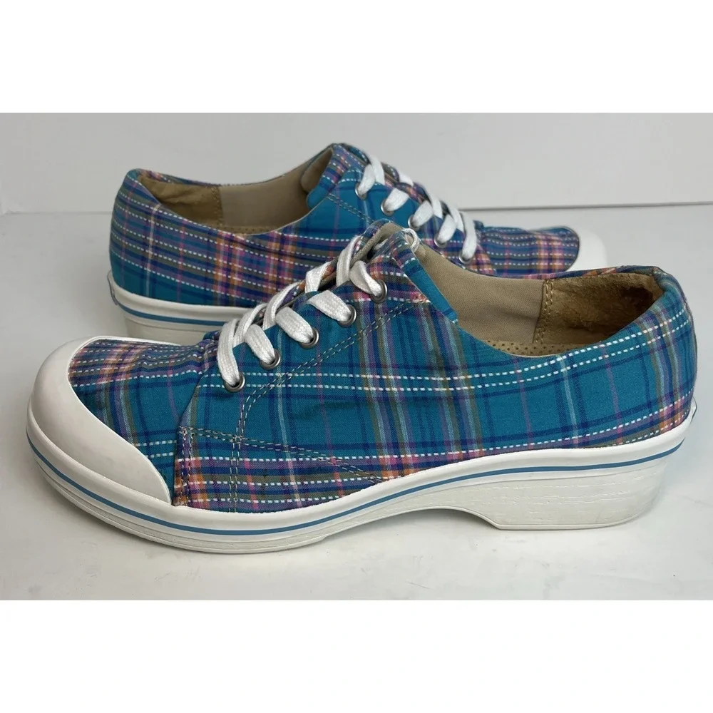 Dansko Women Veda Madras Blue/Pink Plaid Canvas‎ Platform Sneakers 41/10.5-11